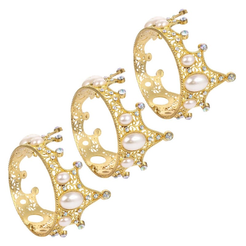 Gold Pearl Crown Cake Topper Set Of 3 Birthday Wedding Shower Decoration - Image 2