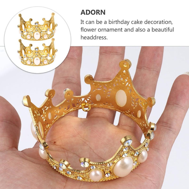 Gold Pearl Crown Cake Topper Set Of 3 Birthday Wedding Shower Decoration - Image 4
