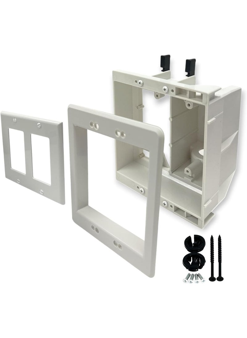 iMBAPrice iMBAPrice IMBATVBU5051 White 2Gang Recessed TV Box Wall Plate Kit for mounting flatscreen TVs and other electronic devices 1Pack  - Image 2