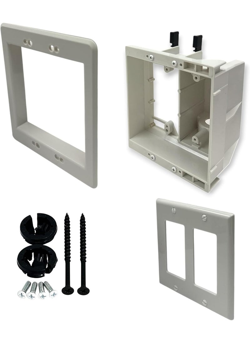 iMBAPrice iMBAPrice IMBATVBU5051 White 2Gang Recessed TV Box Wall Plate Kit for mounting flatscreen TVs and other electronic devices 1Pack  - Image 4