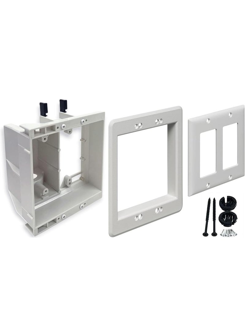 iMBAPrice iMBAPrice IMBATVBU5051 White 2Gang Recessed TV Box Wall Plate Kit for mounting flatscreen TVs and other electronic devices 1Pack  - Image 1