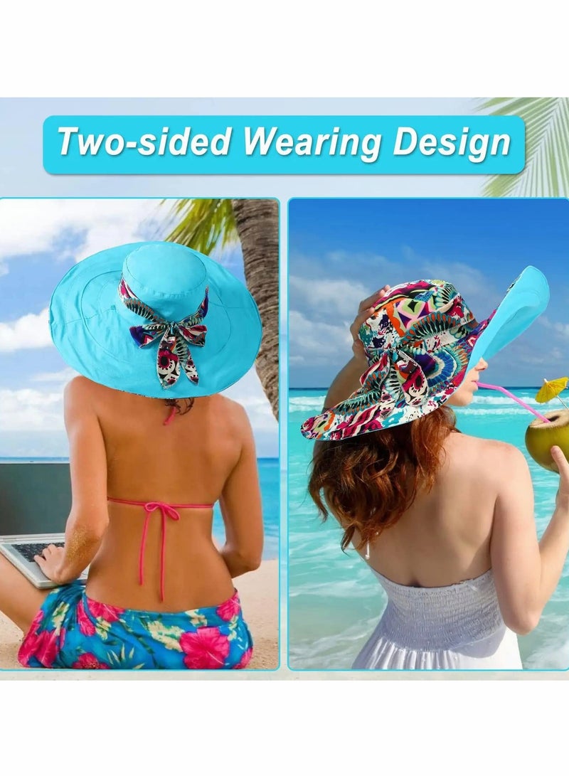 Excefore Womens Beach Hat Floppy Reversible Big Sun Hat Wide Brim Fedora SPF Hat UPF 50+Beach Sun Bucket Hat Packable Reversible Large Brim Floppy Sun Hat  - Image 2