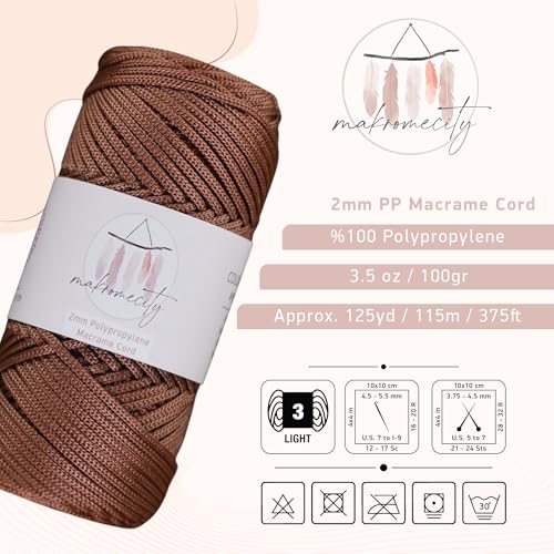 Makromecity, Polyester Macrame Cord 2mm x 125 Yards (375 feet) 2mm Polypropylene Macrame Cord Crochet Macrame Bag Cord Crafts for Wall Hangings, Bags, Underplate, Rug (1, Copper) - Image 2