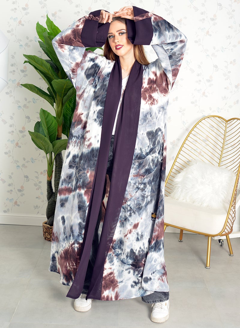 Bousni Tie & dye bisht abaya with matching chiffon trimming and sheila  - Image 2