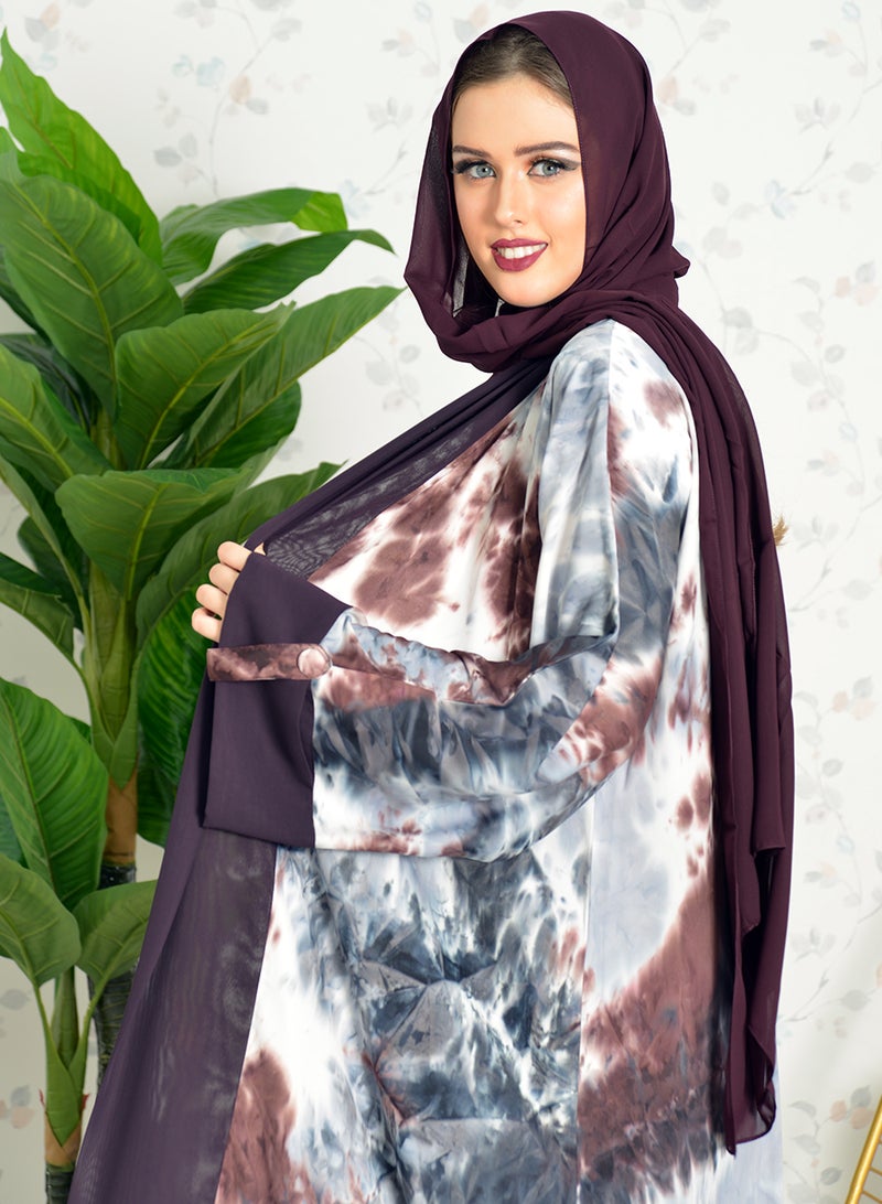 Bousni Tie & dye bisht abaya with matching chiffon trimming and sheila  - Image 3