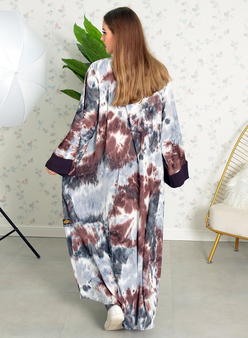 Bousni Tie & dye bisht abaya with matching chiffon trimming and sheila  - Image 4