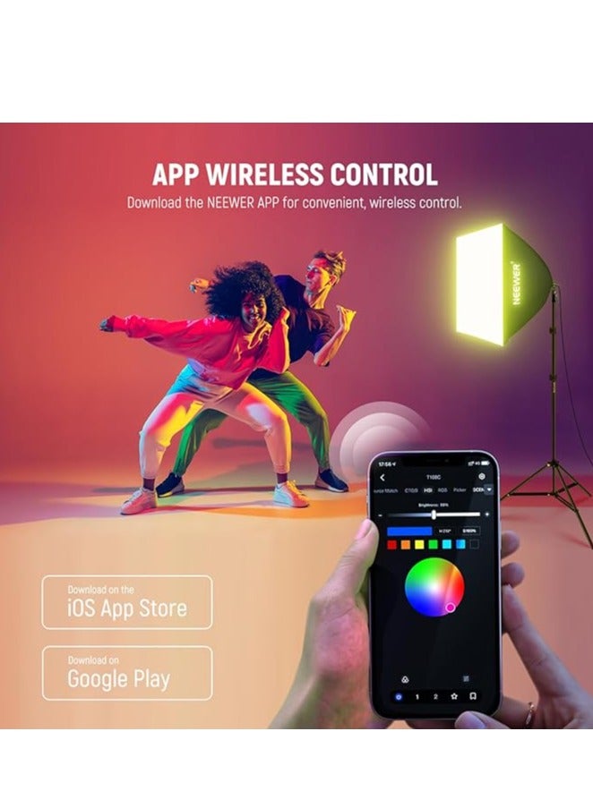 Neewer RGB Softbox Lighting Kit with App Control & 9 Effect Modes, 26W LED Bulb CRI93+ TLCI98+, E27 Porcelain Socket, 24" Softbox, for Studio Photography Lighting, NK800 - Image 5