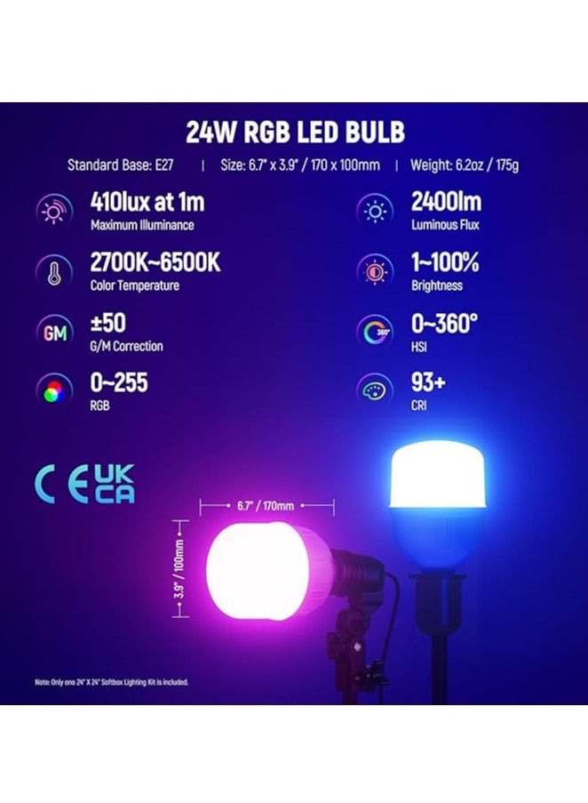 Neewer RGB Softbox Lighting Kit with App Control & 9 Effect Modes, 26W LED Bulb CRI93+ TLCI98+, E27 Porcelain Socket, 24" Softbox, for Studio Photography Lighting, NK800 - Image 3