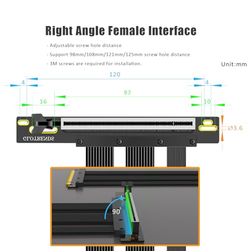 GLOTRENDS 200mm PCIe 5.0 Riser Cable for RTX5090 RTX4090 RX9070 RX7900, Compatible with PCIe 5.0/4.0 GPUs, 90 Degree Right Angle for Vertical GPU Mount - Image 3