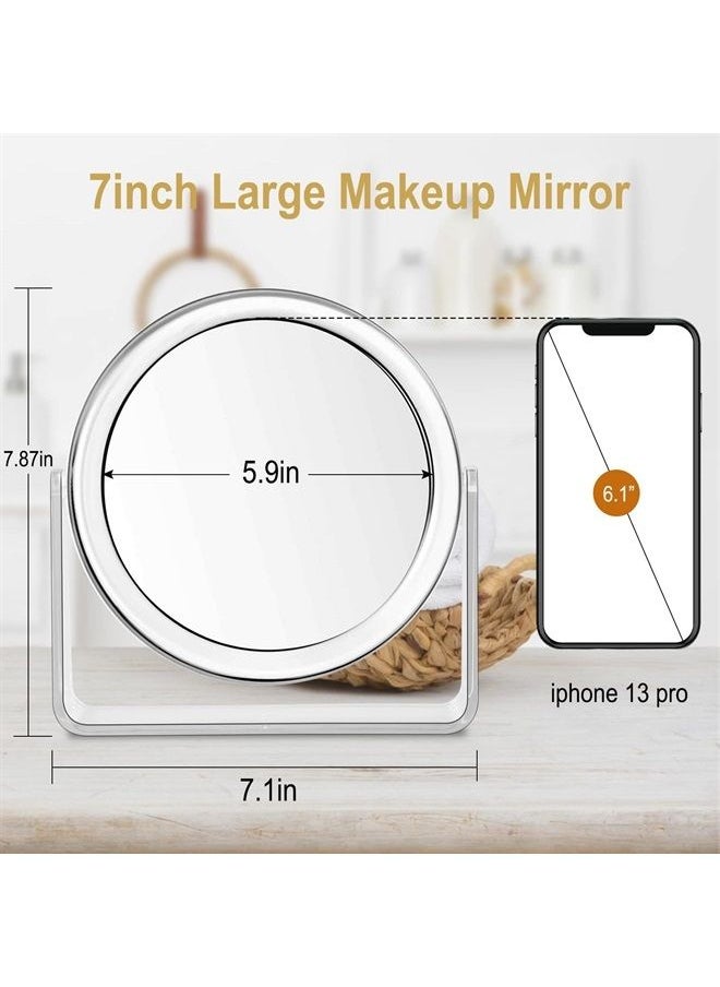 MKUMIR - 1x/7x Magnifying Makeup Mirror for Desk Double Sided 360°Rotation Desk Mirror,Portable Table Acrylic Small Standing Mirror for Cosmetic - Image 1