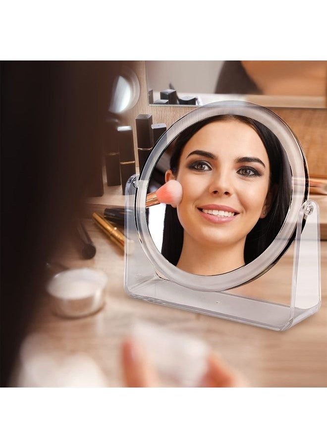 MKUMIR - 1x/7x Magnifying Makeup Mirror for Desk Double Sided 360°Rotation Desk Mirror,Portable Table Acrylic Small Standing Mirror for Cosmetic - Image 1