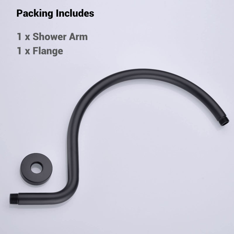 TRUSTMI Shower Arm with Flange 17 Inch S-Shaped Extension Pipe for Rainfall Shower Head, Wall Mounted 6 Inch High Rise Stainless Steel Extender Arm, Matte Black - Image 2