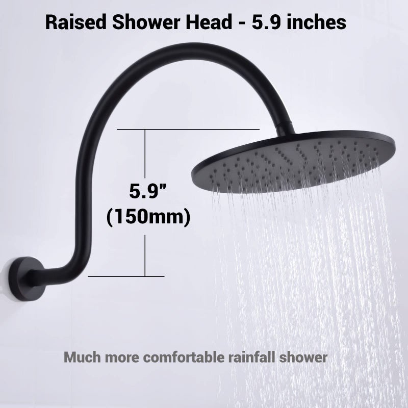 TRUSTMI Shower Arm with Flange 17 Inch S-Shaped Extension Pipe for Rainfall Shower Head, Wall Mounted 6 Inch High Rise Stainless Steel Extender Arm, Matte Black - Image 4