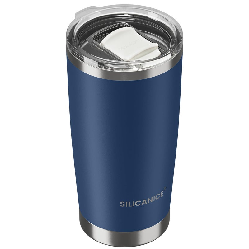 SILICANICE Coffee Tumbler 20 oz, Double Wall Stainless Steel Travel Coffee Mug with Removable Slider Lid, BPA Free, Car Cup Holder Compatible - Gym/Office/Travel/Home - Navy Blue - Image 1