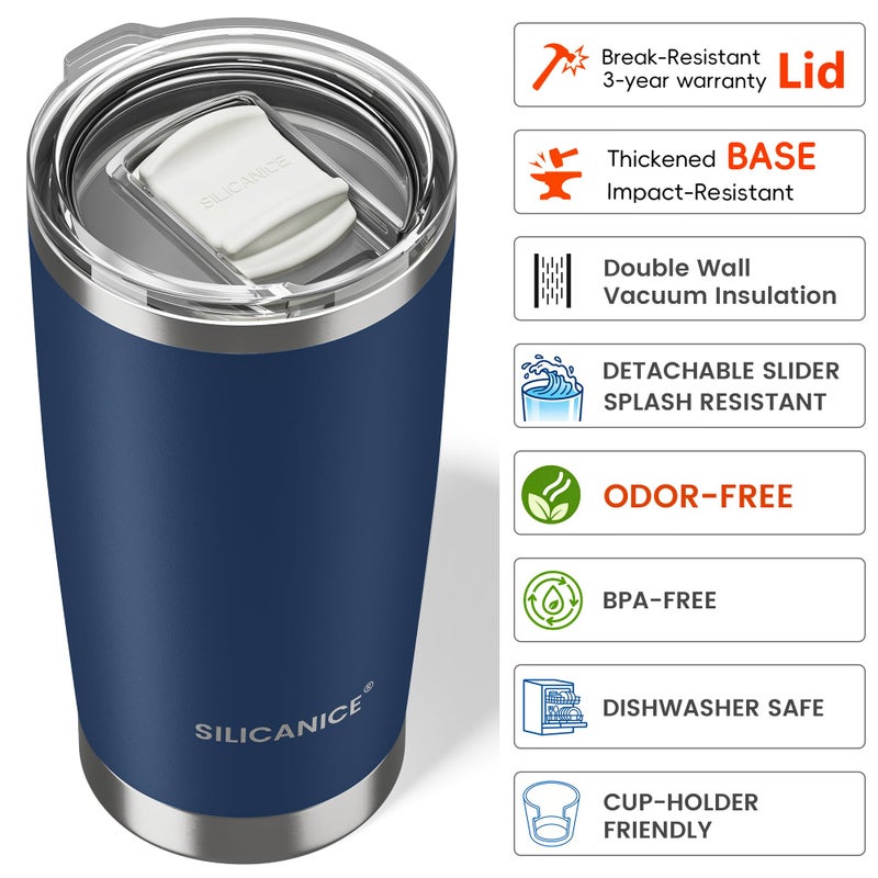 SILICANICE Coffee Tumbler 20 oz, Double Wall Stainless Steel Travel Coffee Mug with Removable Slider Lid, BPA Free, Car Cup Holder Compatible - Gym/Office/Travel/Home - Navy Blue - Image 4