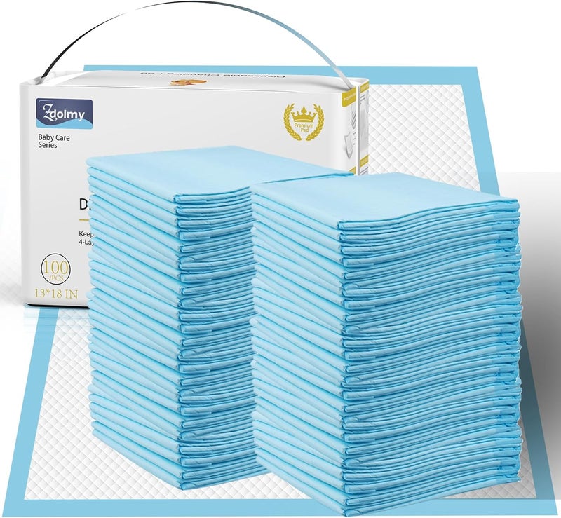 QDTTSRY وسادة تغيير الأطفال disposable، 100 قطعة، وسادة تغيير سميكة وعالية الامتصاص لسلس البول مع قماش غير منسوج ناعم، مقاوم للماء، قابل للتنفس، وسادة تحتية 13 × 18 بوصة - سميكة إضافية - Image 1