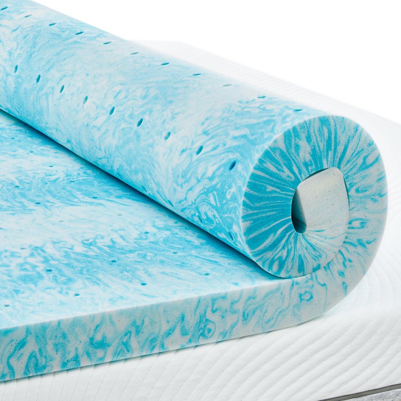 PERLECARE 3 Inch King Memory Foam Mattress Topper, Cooling Gel Infused Mattress Pad, Ventilated Bed Topper for Pressure Relief, Blue - Image 1
