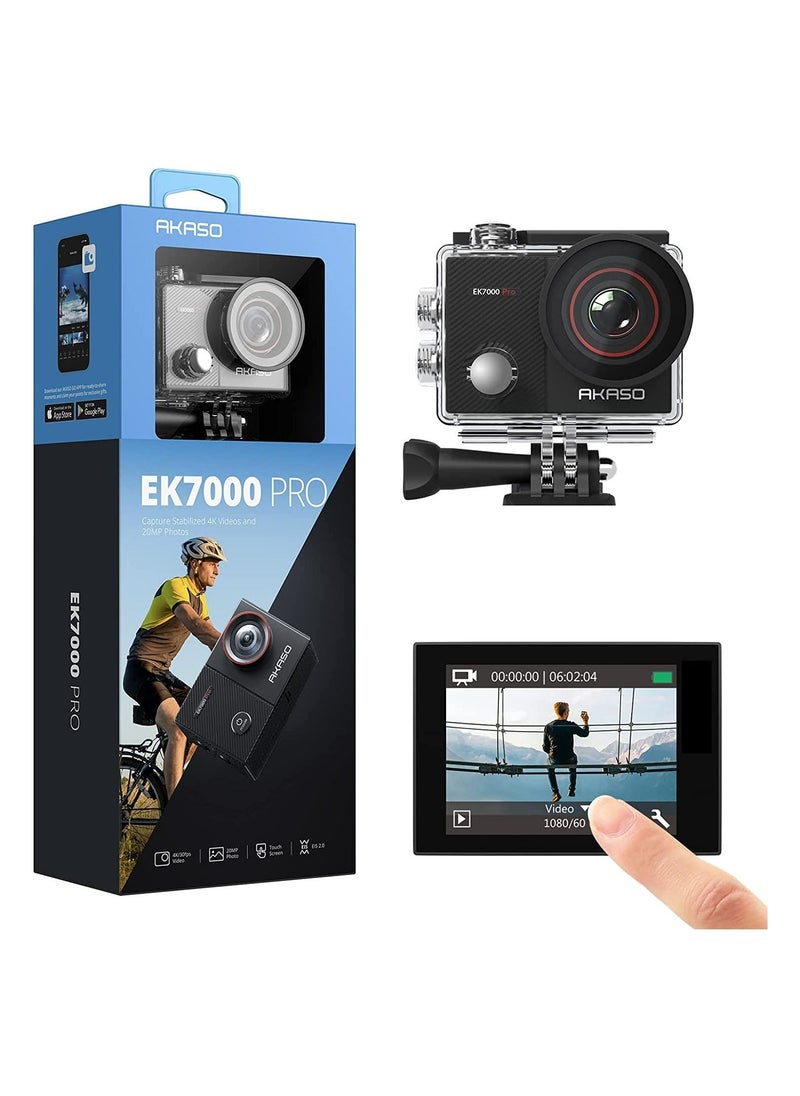 Akaso - EK7000 Pro 4K Action Camera with Touch Screen EIS Adjustable View Angle Web Camera 40m Waterproof Camera Remote Control Sports Camera with Helmet Accessories Kit - Image 1