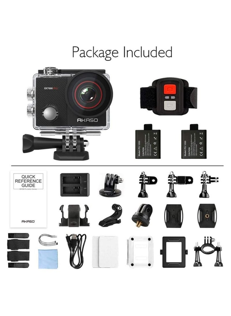 Akaso - EK7000 Pro 4K Action Camera with Touch Screen EIS Adjustable View Angle Web Camera 40m Waterproof Camera Remote Control Sports Camera with Helmet Accessories Kit - Image 1