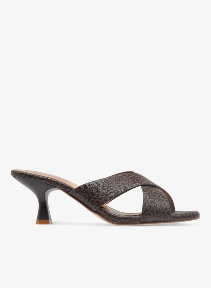 Celeste Women's Monogram Print Slip-On Sandals with Flared Heels