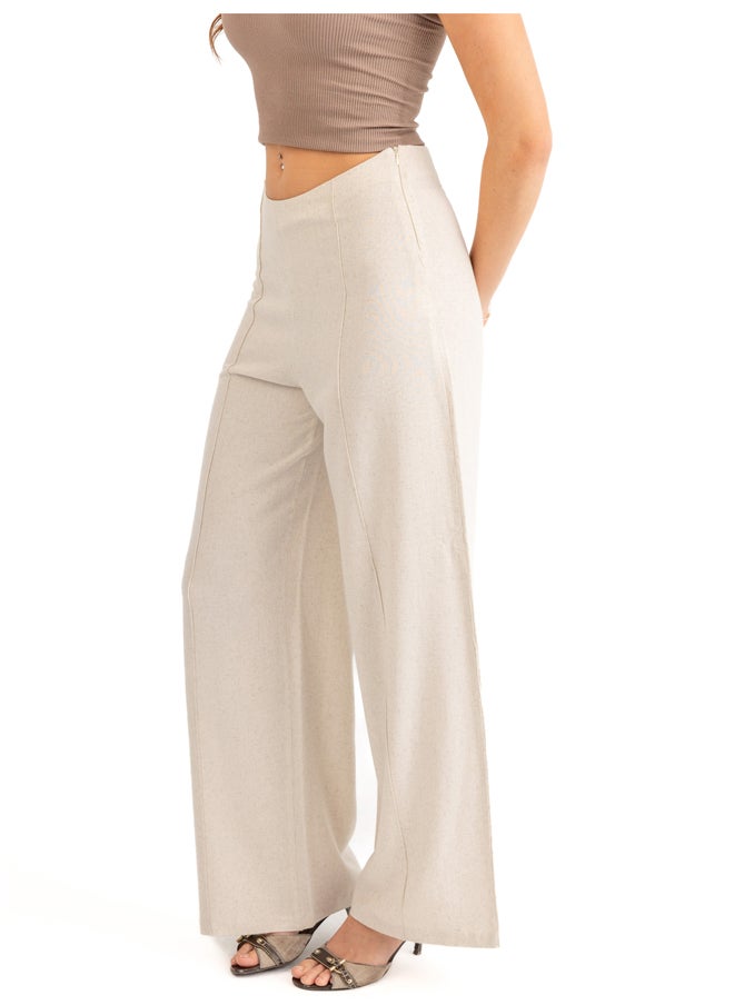ASTK - Linen Wide Leg Pants With Front Stitch - Image 1