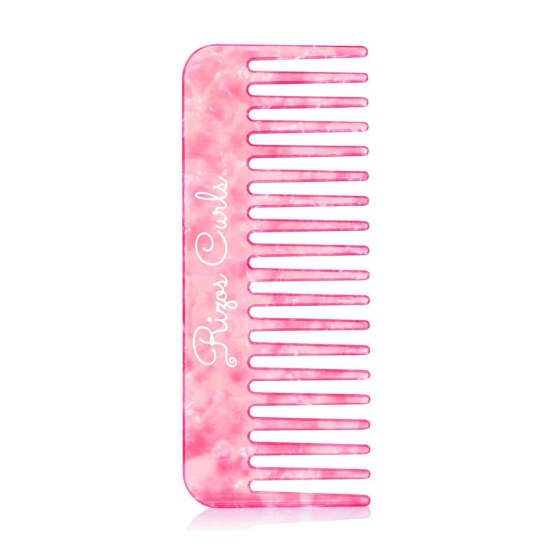 Rizos Curls Wide Tooth Shower Comb for Detangling Parting Styling Gentle for all Hair Textures Pink