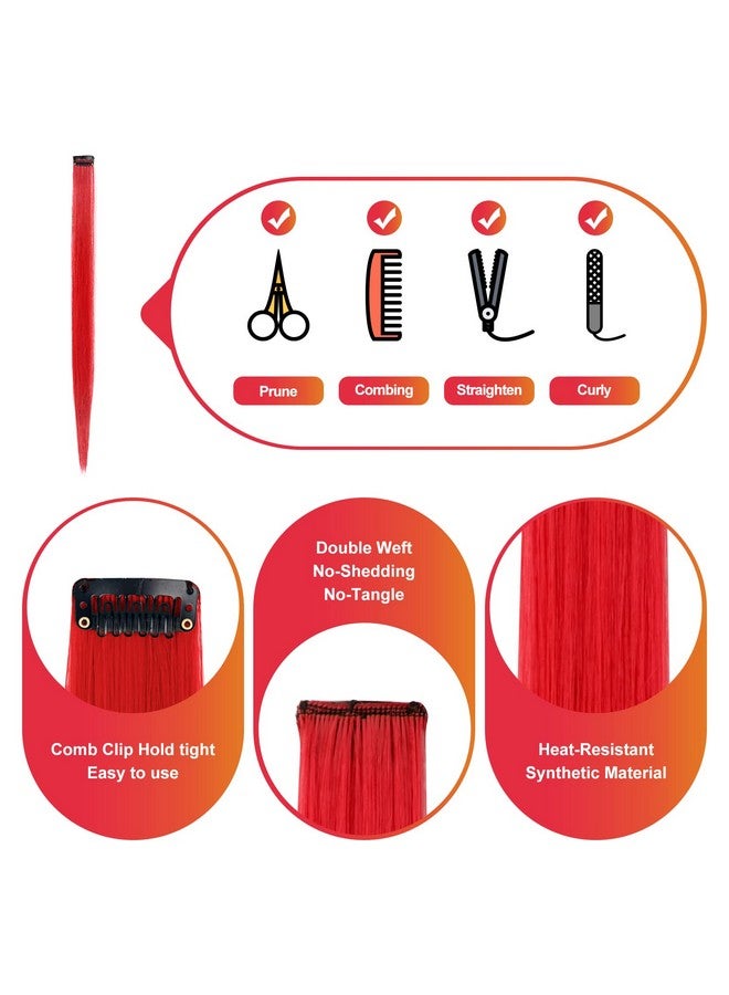 TOFAFA 22 Inch Colored Hair Extensions Straight Hairpiece Multicolors Party Highlights Clip In Synthetic Hair Extensions (10 Pcs Red) - Image 5