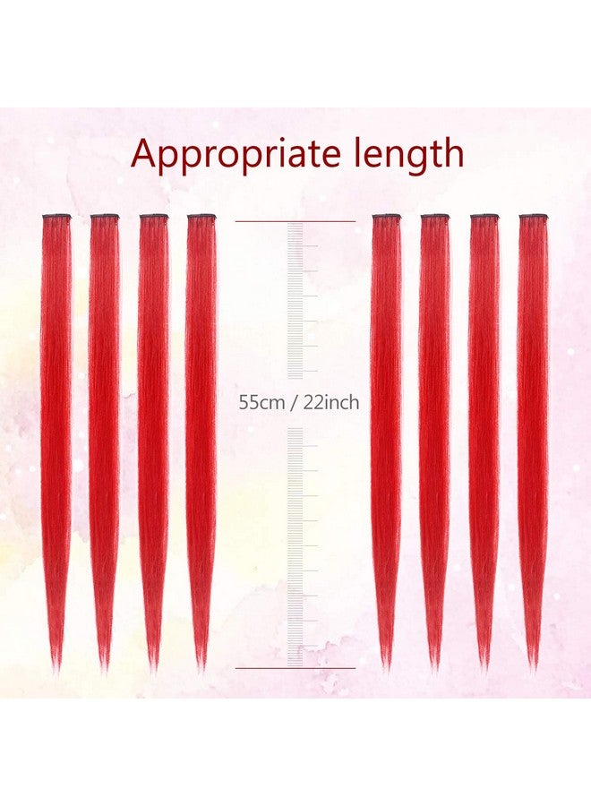 TOFAFA 22 Inch Colored Hair Extensions Straight Hairpiece Multicolors Party Highlights Clip In Synthetic Hair Extensions (10 Pcs Red) - Image 4