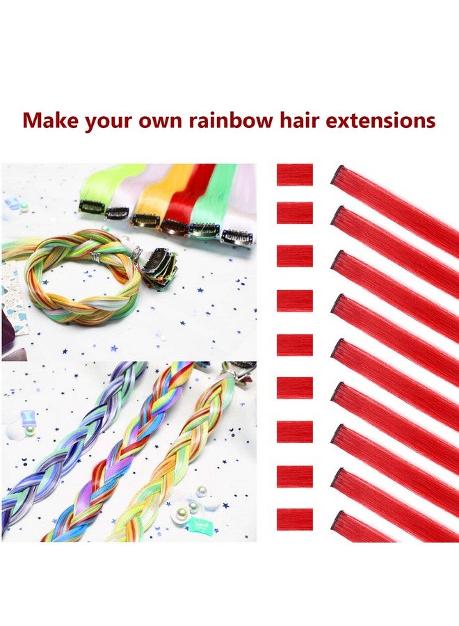 TOFAFA 22 Inch Colored Hair Extensions Straight Hairpiece Multicolors Party Highlights Clip In Synthetic Hair Extensions (10 Pcs Red) - Image 3