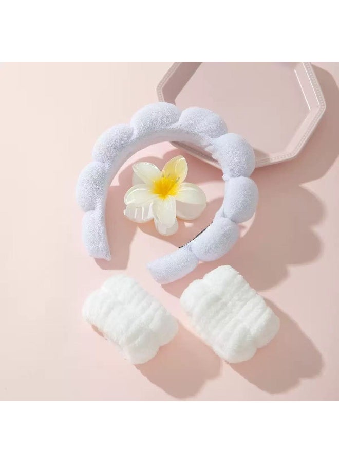 Spa Headband for Face Washing & Makeup, Skincare Hair Band with Wrist Wash Bands and Hair Clips - Image 1