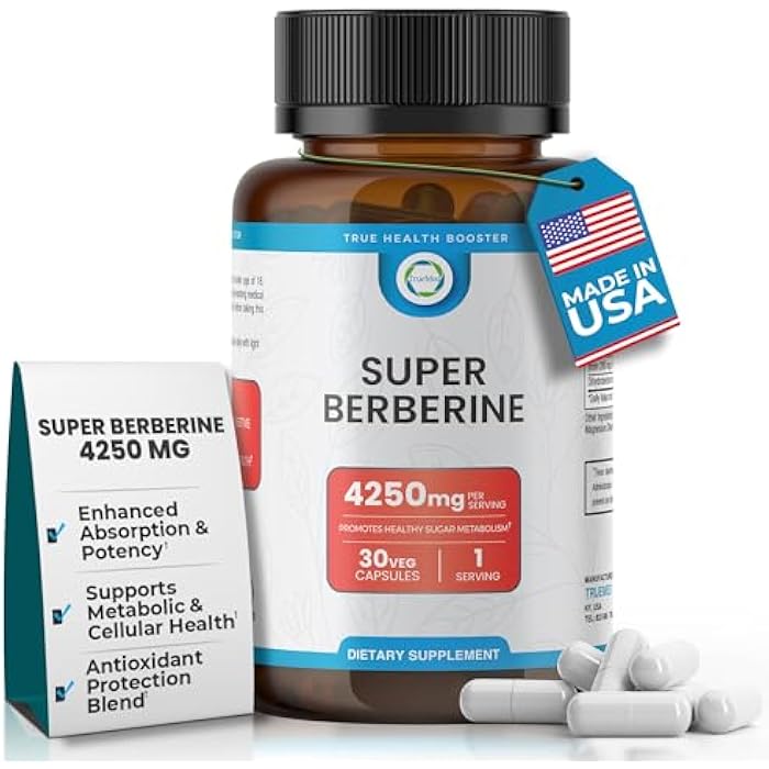 TRUEMED Super Berberine Supplement 4250mg | High Potency Berberine with Ceylon Cinnamon & Dihydroberberine for Daily Wellness, Cardiovascular & Metabolic Support – 30 Capsules, Made in USA - Image 1
