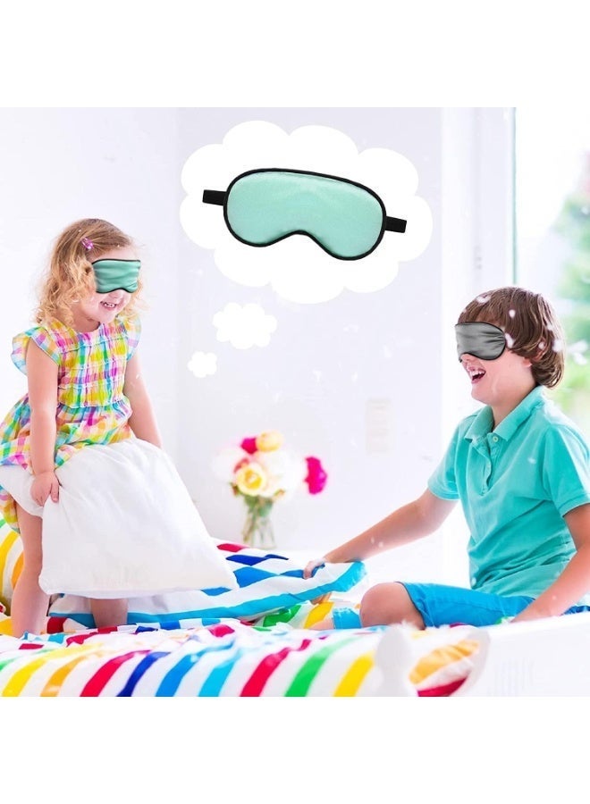 ChicAbode 4 قطع قناع العين للنوم للأطفال ناعم الحرير ناعم غطاء العين مع حزام قابل للتعديل غطاء العيون للنوم حجب الأضواء هدية الطفولة للأطفال للفتيان والبنات (الأخضر والرمادي) - Image 3