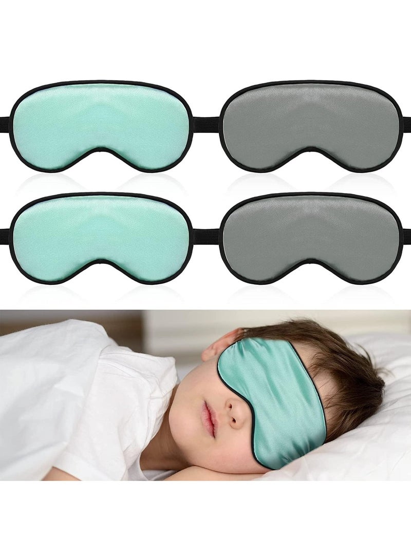 ChicAbode 4 قطع قناع العين للنوم للأطفال ناعم الحرير ناعم غطاء العين مع حزام قابل للتعديل غطاء العيون للنوم حجب الأضواء هدية الطفولة للأطفال للفتيان والبنات (الأخضر والرمادي) - Image 1