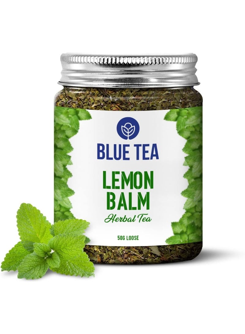 الشاي الأزرق شاي بلسم الليمون 50 جرام | 50+ كوب | يخفف التوتر، ويقلل الانتفاخ، ويحسن عملية الهضم | على أساس أوراق | خالي من الكافيين | غير معدل وراثيًا | الاسترخاء والانتعاش | ظهرت على خزان القرش | جرة قابلة لإعادة الاستخدام - Image 1
