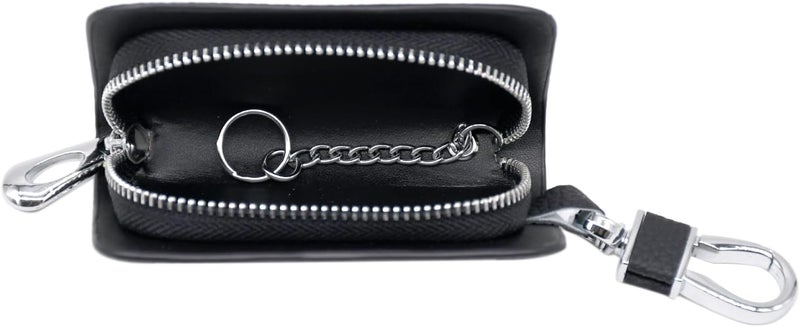 KMH Premium Leather Car Key Wallet Bag | Wallet for Key Pouch Cover Shell Case Holder, Key Zipper Fob Protector | Smart Remote Keychain Holder with Metal Hook Keyring Zipper Bag (Black) - Image 4