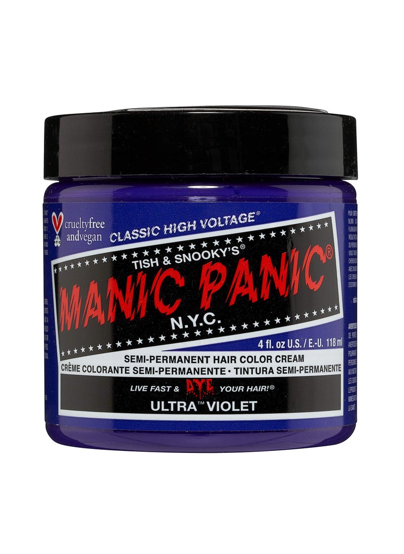 Manic Panic - MANIC PANIC Classic Ultra Violet Semi Permanent Hair Color - Blue-Toned Purple Hair Dye for Women & Men That Lasts 4-6 Weeks - Vegan, Ammonia & Cruelty-Free - Create & Mix Custom Shades (4oz) - Image 1