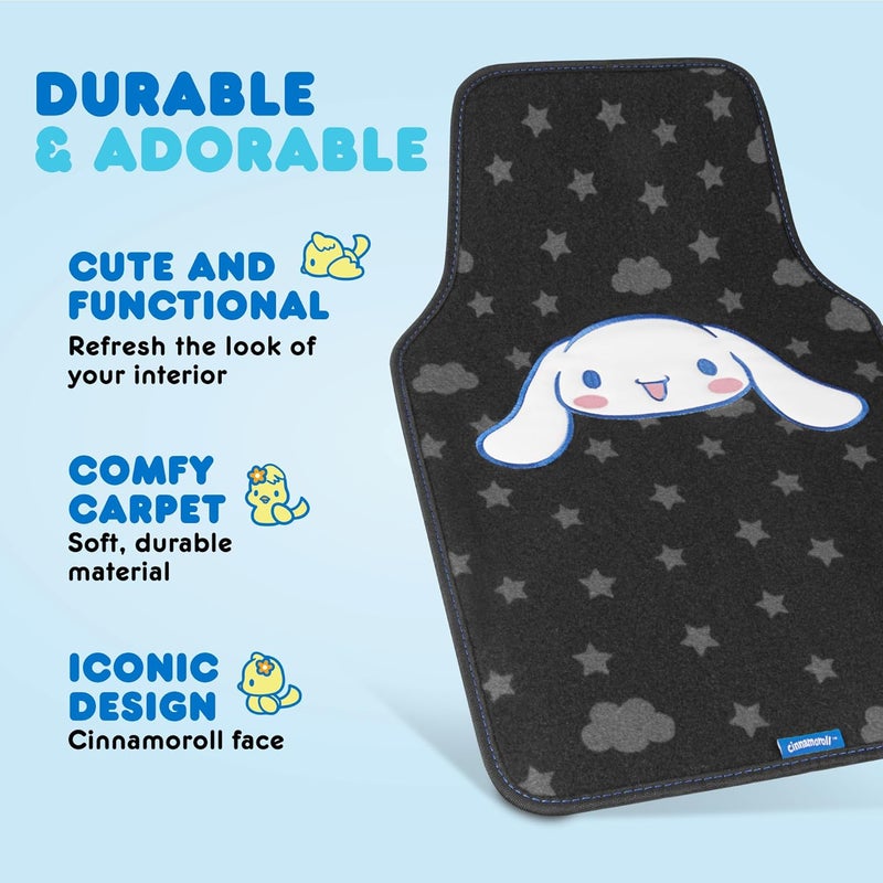 Carbella Sanrio Cinnamoroll Carpet Car Floor Mats, Universal Fit for Cars, SUVs & Trucks, Cinnamoroll Print & Pattern Accents, Non-Slip Front Rear Floor Mat for Car, 4 Piece - Image 2