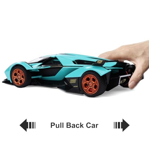 SASBSC Toy Cars Lambo V12 Sports Car Toy with Light and Sound Diecast Metal Model Cars for 3+ Year Old Boys Pull Back Race Car Gift Toys for Kids Ages 3+ (Blue) - Image 3
