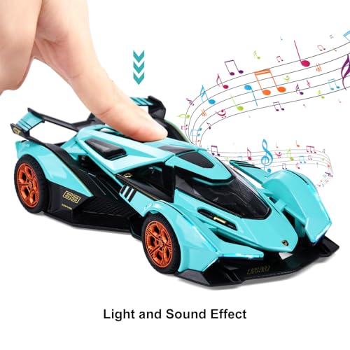 SASBSC Toy Cars Lambo V12 Sports Car Toy with Light and Sound Diecast Metal Model Cars for 3+ Year Old Boys Pull Back Race Car Gift Toys for Kids Ages 3+ (Blue) - Image 4