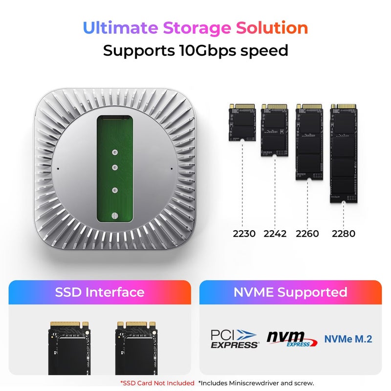 Raycue Mac mini M4 Dock & Stand with 8T NVMe SSD Enclosure, 2 USB A 10Gbps,10G USB C Data Port, 5G USB A*2, USB-C Charge, SD/TF, Audio for Mac mini M4/ M4 Pro - Image 3