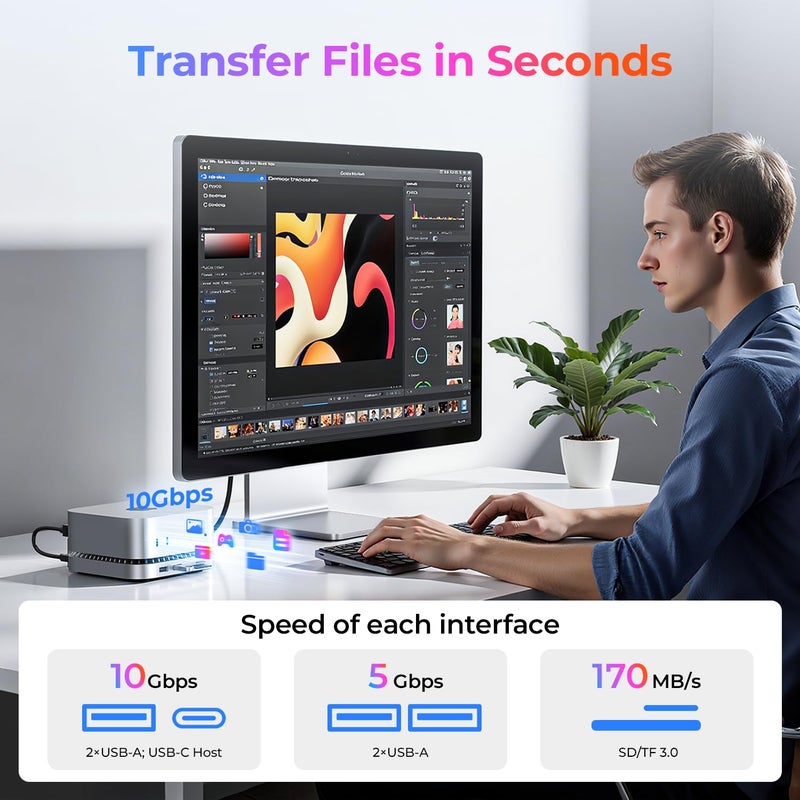 Raycue Mac mini M4 Dock & Stand with 8T NVMe SSD Enclosure, 2 USB A 10Gbps,10G USB C Data Port, 5G USB A*2, USB-C Charge, SD/TF, Audio for Mac mini M4/ M4 Pro - Image 5