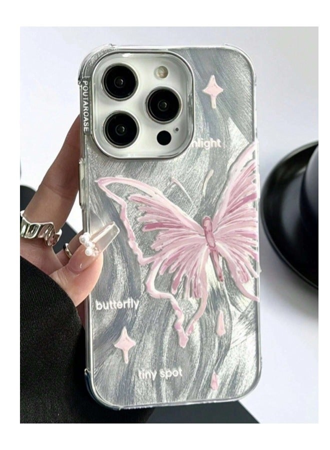 ShebSheb Designed for iPhone 15 Pro  Case Cute Trendy Soft Slim TPU Shockproof Protective Butterfly Phone Cases Cover for Women Girls Aesthetic Glitter, Shiny Silver - Image 1