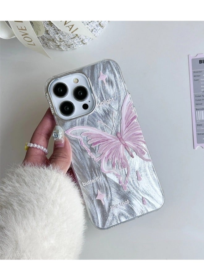 ShebSheb Designed for iPhone 15 Pro  Case Cute Trendy Soft Slim TPU Shockproof Protective Butterfly Phone Cases Cover for Women Girls Aesthetic Glitter, Shiny Silver - Image 2