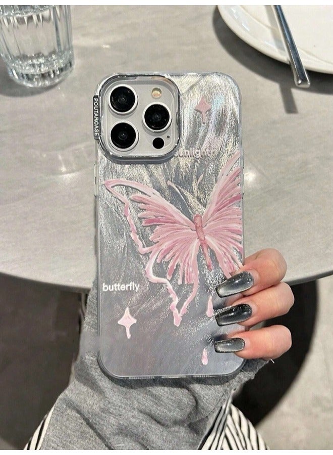 ShebSheb Designed for iPhone 15 Pro  Case Cute Trendy Soft Slim TPU Shockproof Protective Butterfly Phone Cases Cover for Women Girls Aesthetic Glitter, Shiny Silver - Image 4