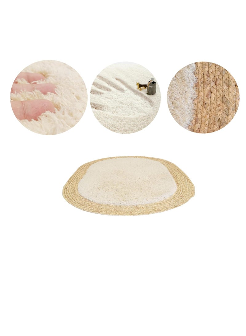 سجادة منطقة بيضاوية من الجوت والأبيض - سجادة ناعمة وصديقة للبيئة من الألياف الطبيعية لغرفة المعيشة وغرفة النوم وغرفة الأطفال - تصميم بيضاوي أنيق - Image 2