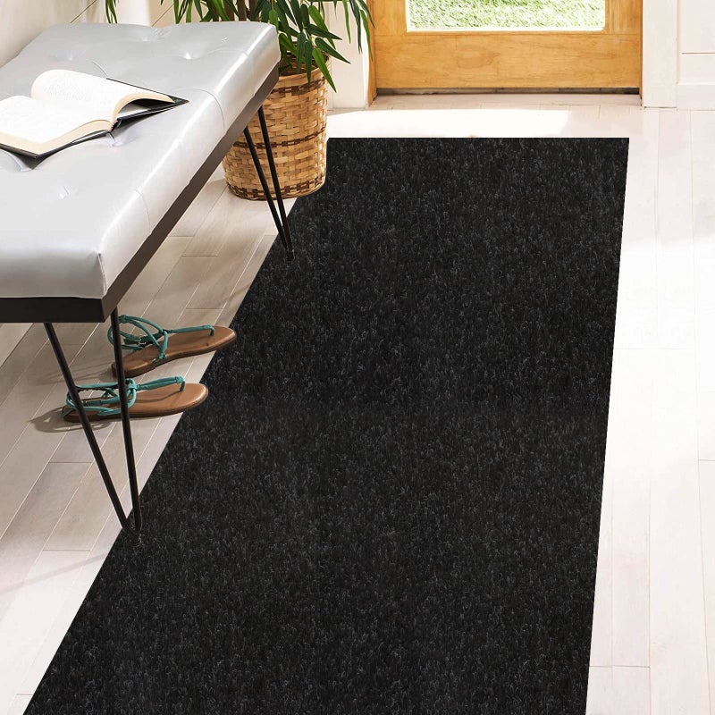 Heyroll 2' x 6' Runner Rugs with Rubber Backing, Indoor Outdoor Utility Carpet Runner Rugs, Black, Can Be Used as Aisle for The RV and Boat, Laundry Room and Balcony - Image 1