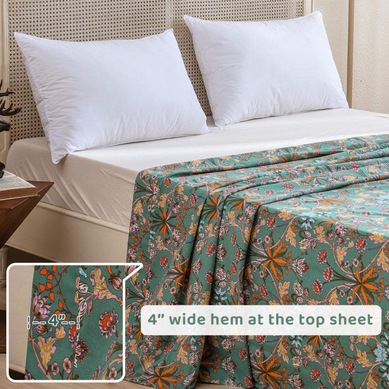 QSH 100% Cotton Sheets Queen Size Bed, Floral Plant Pattern Botanical Luxury Cotton Printed Floral Sheets Size Sets Extra Soft and Breathable 4pcs Deep Pockets Bedding Sheet - Image 5
