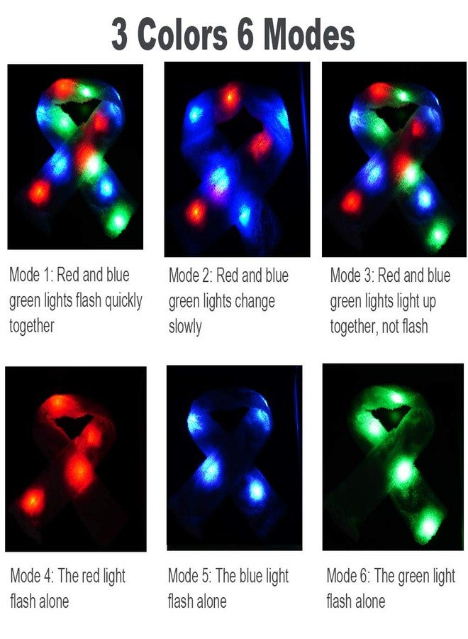 Luwint Colorful LED Flashing Plush Scarf - Lights Up Rave Clothing Accessories Cool Glow Novelty Austism Toys for Halloween Costume Party Game Ideas for Boys Girls (White) - Image 2