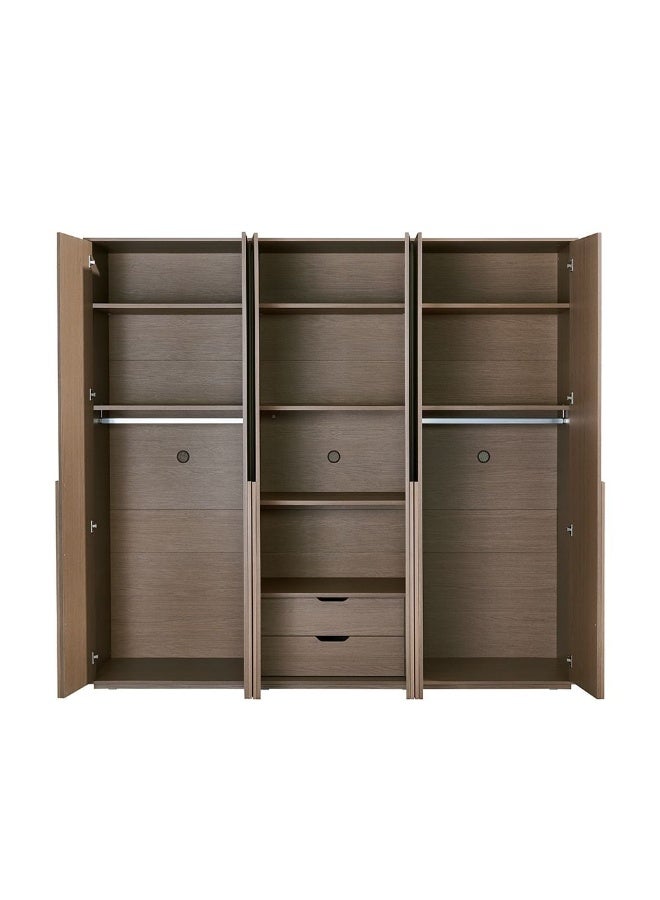 DANUBE HOME خزانة ملابس بأبواب متأرجحة 6 أبواب أليسون مع مرآة وأدراج - تشطيب بلوط طبيعي، خشب مصنّع، تخزين واسع مع 7 رفوف، L240xW57xH220cm - مثالية لتنظيم غرفة النوم - Image 2