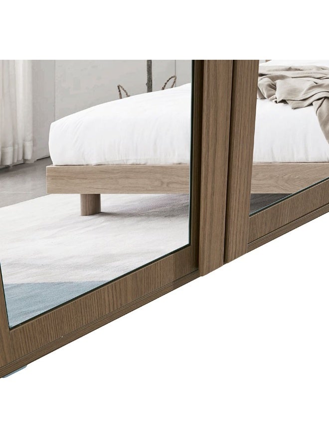 DANUBE HOME خزانة ملابس بأبواب متأرجحة 6 أبواب أليسون مع مرآة وأدراج - تشطيب بلوط طبيعي، خشب مصنّع، تخزين واسع مع 7 رفوف، L240xW57xH220cm - مثالية لتنظيم غرفة النوم - Image 5